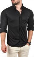 DeepSEA Erkek Siyah Slim Fit Dar Kesim Pamuklu Spor Gömlek Jakar Kumaş Likralı Gömlek 2500552