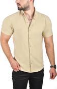 DeepSEA Erkek Bej Slim Fit Likralı Spor Gömlek Dar Kesim Kısa Kol Gömlek 2501315