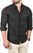 DeepSEA Erkek Siyah Slim Fit %100 Pamuk Keten Gömlek Dar Kesim Dokulu Keten Gömlek 2501301