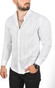 DeepSEA Erkek Beyaz Slim Fit %100 Pamuk Keten Gömlek Dar Kesim Dokulu Keten Gömlek 2501301