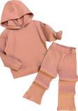 Kız Çocuk Kapüşonlu Sweatshirt Beli Lastikli Fitilli Pudra Alt Üst Takım