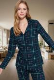 Evde Rahatlık İçin Ekose Desenli Örme Pijama Takımı Uzun Paça Kol Modern Stil Özenle Seçilmiş