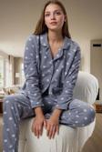 Rahat Kalıp 100% Polyester Polar Pijama Takımı Kış İçin İdeal Kullanım