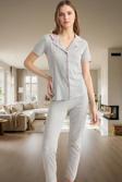 Kısa Kollu Örme Pijama Takımı Kuzu Baskılı Rahat Kalıp Pamuklu Kullanım