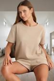 Rahat Yazlık Pijama Takımı Waffle Kumaş Karyoka Dikişli 2li Günlük Kullanım İçin Modern Stil