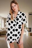Rahat Yazlık Pijama Takımı 100% Viskon Puantiyeli Desen Şortlu Tasarım Uzun Ömürlü Şık Görünüm