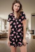 Rahat %100 Pamuklu Karpuz Desenli Pijama Takımı Kısa Kollu Boru Paça Regular Kalıp Konforlu Kesim