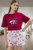 Pamuklu Pijama Takımı Mantar Desenli Şort ve Tişört Rahat Şık Günlük Kullanım İçin