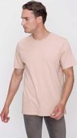 Erkek Bej Basic Düz %100 Pamuk Bisiklet Yaka Slim Fit Dar Kesim Kısa Kollu Tişört