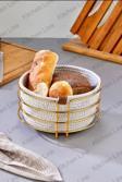 Kitchen Line Gold Detaylı, Gri Hasır Örme Sepetli Şık Ekmek Sepeti Ekmeklik