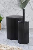 Kitchen Line Yuvarlak Çöp Kovası & Yuvarlak Tuvalet Fırçası Seti İkili Banyo Seti Siyah
