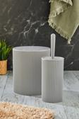 Kitchen Line Yuvarlak Çöp Kovası & Yuvarlak Tuvalet Fırçası Seti İkili Banyo Seti Gri