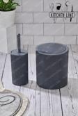 Kitchen Line Yuvarlak Çöp Kovası & Yuvarlak Tuvalet Fırçası Seti Ikili Banyo Seti Koyu Gri