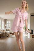 Kadın Pamuklu Kısa Kollu Regular Pijama Takımı Homewear Yazlık Kaliteli İşçilik Günlük Kullanım İçin