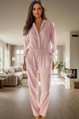 Kadın Viskon Dokuma Pijama Takımı Kurdele Fiyonk Detaylı Rahat Kalıp Şık Görünüm Modern Stil