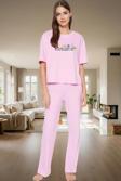 Kadın Pamuklu Rahat Baskılı Pijama Takımı Kısa Kollu Tişört Pantolon Kullanım Ve Şık