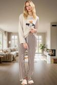 Kadın Pamuklu Uzun Kollu Çizgili Pijama Takımı Rahat Ev Giyim Seti Modern Stil Kullanım