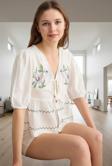 Kadın Yazlık Viskon Pijama Takımı Nakışlı Fiyonk Detaylı Rahat Trend Tasarım Modern Stil