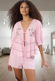 Kadın Yazlık Viskon Pijama Takımı Nakışlı Fiyonk Detaylı Rahat Trend Tasarım Modern Stil