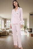 Kadın Pamuklu Örme Pijama Takımı Uzun Kollu Regular Kalıp Boru Paça Ev Giyim Trend Tasarım