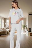 Kadın Pamuklu Rahat Baskılı Pijama Takımı Kısa Kollu Tişört Pantolon Kullanım Ve Şık