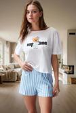 Kadın Yazlık Kısa Kollu Pamuklu Pijama Takımı Regular Kalıp Çizgili Desen Özel Tasarım Mükemmel Uyum