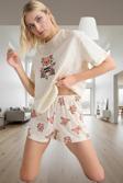 Kadın Rahat Pamuklu Ayıcıklı Pijama Takımı Şortlu Kısa Kollu Yazlık Günlük Kullanım İçin Trend Tasar