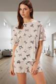 Kadın Kurdele Desenli Pamuklu Pijama Takımı Rahat Şık Yazlık Premium Kalite Modern Stil
