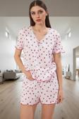 Kadın Kısa Kollu Pamuklu Pijama Takımı Kalpli Desenli Rahat Ev Giyim Profesyonel Görünüm
