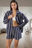 Kadın Rahat Viskoz Pijama Takımı Çizgili Desenli Crinkle Dokuma Kaliteli İşçilik