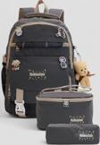 Relaxion 1396 Kore Tarzı Unisex Çocuk Üçlü Set İlkokul Sırt Çantası - NKT02206-Füme-TEKEBAT