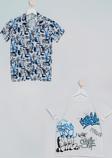 2'li Asimetrik Baskılı Gömlek Tshirt Saks Takım