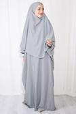 Nowa Scarf Tesettür Medine İpeği Elbise Sufle İkili Takım Gri