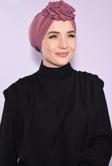 Nowa Scarf Güllü Büzgülü Çift Taraflı Bone Gül Kurusu - Gül Kurusu