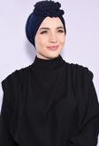 Nowa Scarf Güllü Büzgülü Çift Taraflı Hazır Bone Lacivert - Lacivert