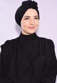 Nowa Scarf Güllü Büzgülü Çift Taraflı Bone Siyah - Siyah
