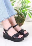 Fort 05-7008 Soft Rahat Toka Detaylı Dolgu Taban Çapraz Bant Kadın Sandalet