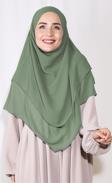 Nowa Scarf Orta Boy Sufle Khimar Peçeli Üç Katlı Şifon Şal Soft Yeşil