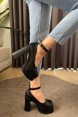Preshley Kadın Elanor Siyah Deri Bilekten Bağlamal (12 Cm ) Platform Topuklu Ayakkabı