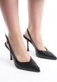 Preshley Kadın Soci Siyah Rugan 9 Cm İnce Topuklu Sivri Burunlu Arkası Acık Tasarım Stiletto
