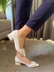 Preshley Kadın Pita Beyaz Deri Tokalı  Stiletto Alcak Ökçe Abiye Ayakkabı