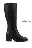 Kadın Siyah Fermuarlı Kalın Topuklu Hakiki Deri Çizme