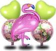 Tedaks 5 Li Flamingo Temalı Yeşil Folyo Kalpli Set Doğum Günü Süsü Parti Süsü