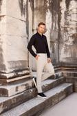 Erkek Siyah Slim Fit Dar Kesim Düz Sert Yaka Uzun Kollu Gömlek