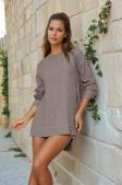 Kadın Premium Bambu Keten Kumaş Uzun Kollu İnci Süslemeli Terletmez Tunik-Bluz 3733380