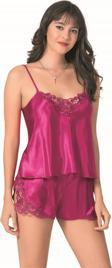 Miss Vişne Saten Babydoll Şort Takımı