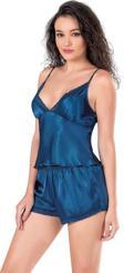 Miss Petrol Mavi Saten Babydoll Şort Takımı