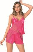 Miss Fuşya Saten Babydoll Şort Takımı