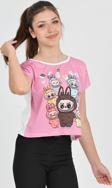 Düşük Kol Labubu Çoklu Dijital Baskı Tshirt - 6632