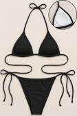 Kadın Siyah Yandan ve Boyundan Bağlamalı Bikini Mayo Takımı